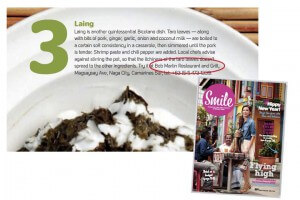 Bob Marlin Restaurant Laing Featured in Smile Magazine